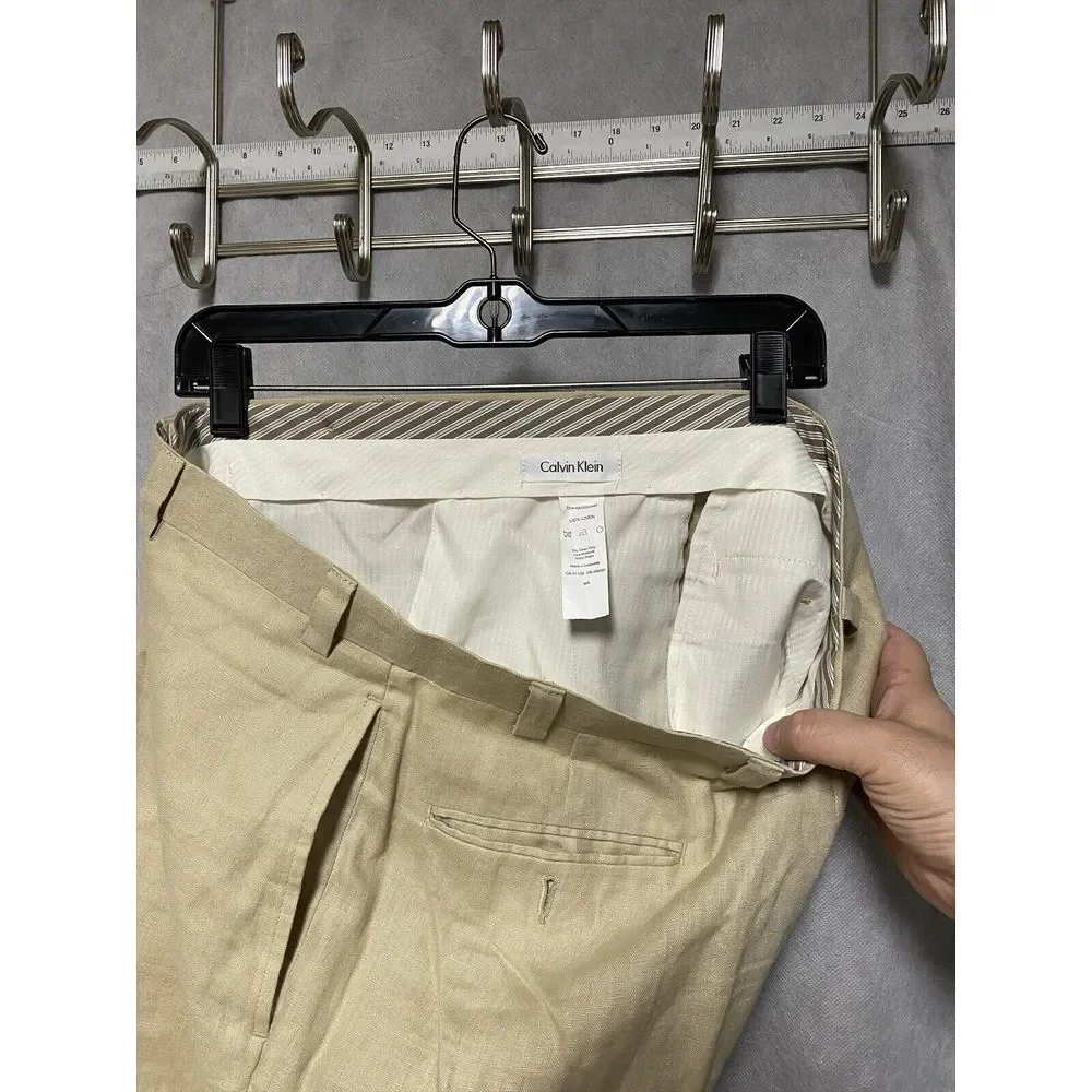 Calvin Klein Pants 36 X 25.5‎ Beige Linen Slacks Chino Casual Hybrid Golf Beach
